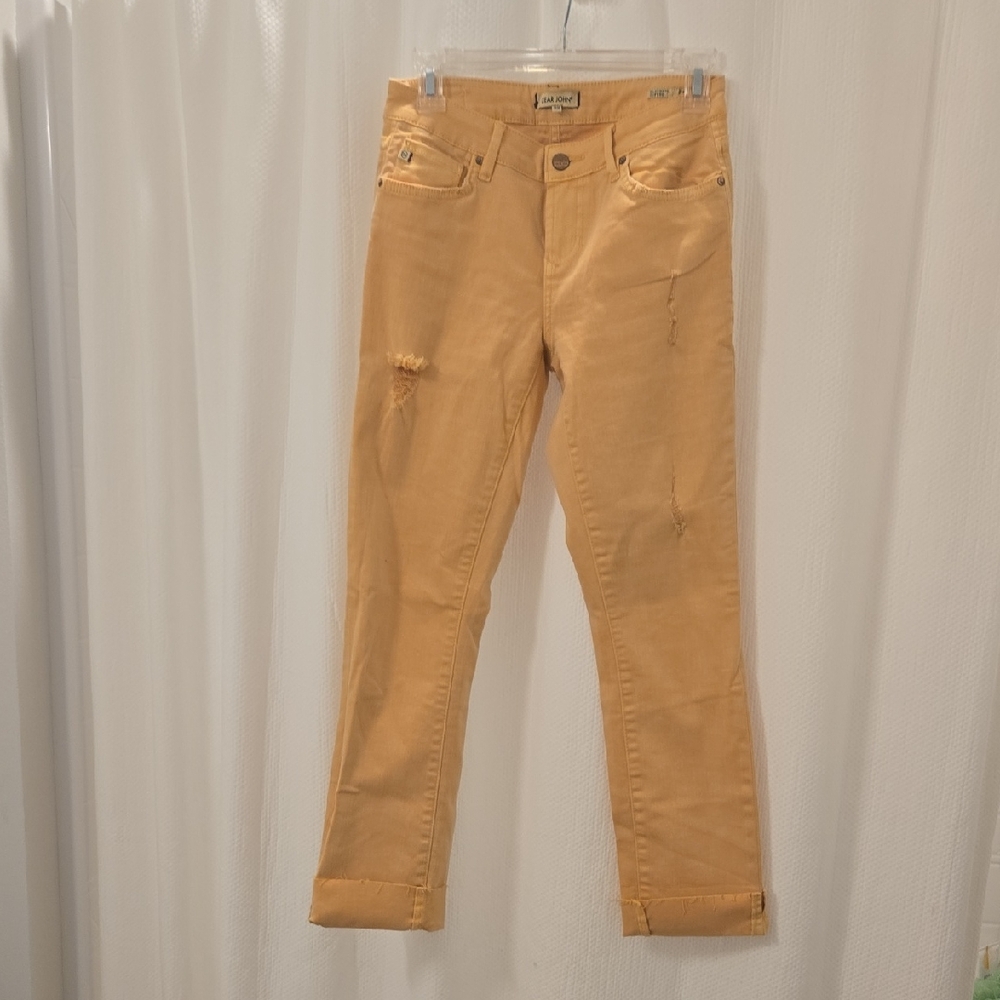 Dear John Mustard Distressed Croppes Straight Leg Jeans